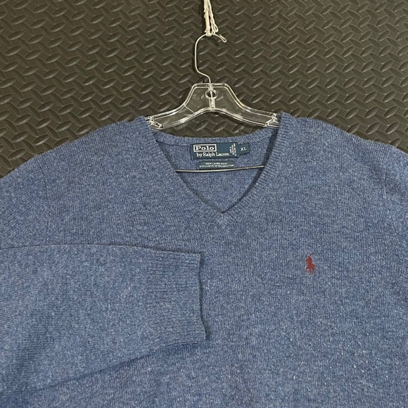 Polo By Ralph Lauren Blue 100% Lambswool V-Neck Pullover Sweater Men's Size XL - Picture 1 of 8
